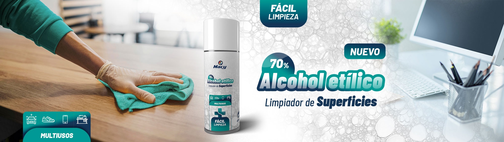 LIMPIADOR DE SUPERFICIES ALCOHOL ETÃLICO 70%